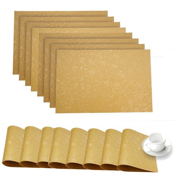 Dainty Home Susan Faux Leather Textured Damask Embossed Designed 12 in. x 18 in. Gold Rectangle Placemat (Set of 8)