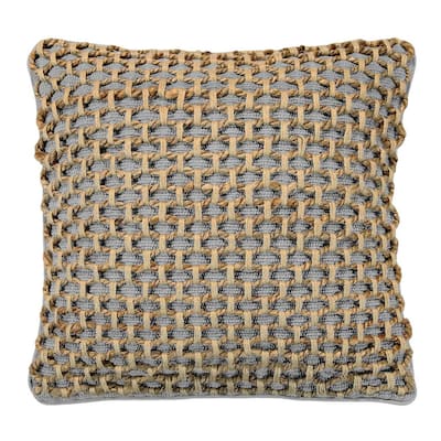 Jada Geometric Gray 20 in. x 20 in. Braided Jute Decorative Throw Pillow