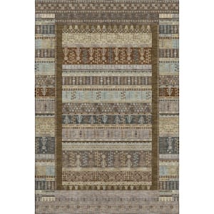 Mayfield Premium Machine Washable Abstract AMF2160 Brown 3 ft. x 5 ft. Area Rug