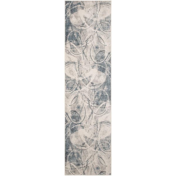 Nourison Astra Machine Washable Silver Blue 2 ft. x 8 ft. Abstract Contemporary Runner Area Rug