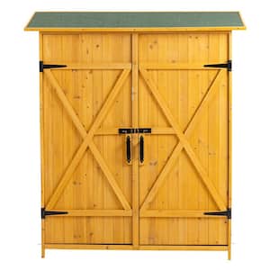 Natural 4.6 ft. W x 1.6 ft. D Solid Wood Outdoor Storage Shed, Tool Storage Cabinet w/ Detachable Shelves (7.4 sq. ft.)