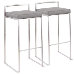Fuji 30 in. Stainless Steel Stackable Bar Stool with Grey Faux Leather Cushion (Set of 2)