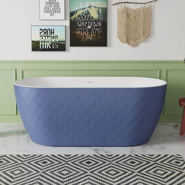 INSTER Diamond 59 in. x 28 in. Acrylic Non-Whirlpool Soaking Bathtub with Center Drain in Aqua Blue