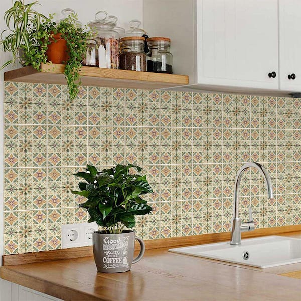 Green and Brown R340 6 in. x 6 in. Vinyl Peel and Stick Tile (24 Tiles, 6 sq. ft. /Pack)