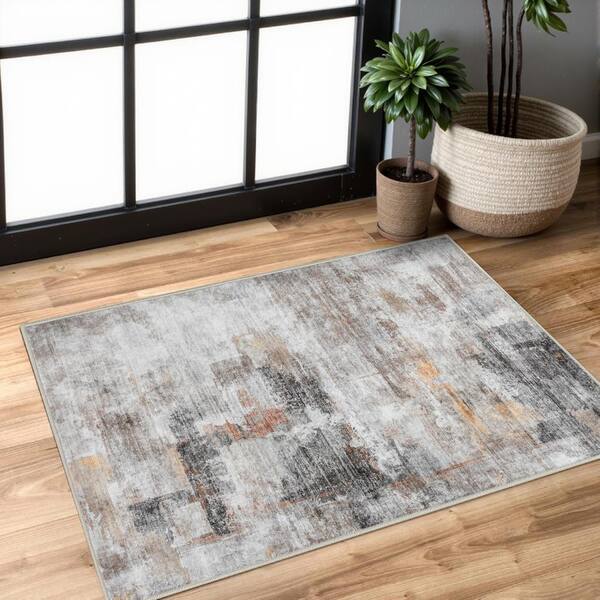 Monet Grey/Red 2 ft. x 3 ft. Modern Abstract Area Rug