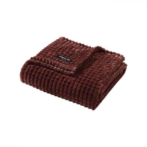 KENNETH COLE NEW YORK Textured Solid Garnet Red 50 x 60 Plush Fleece Throw Blanket