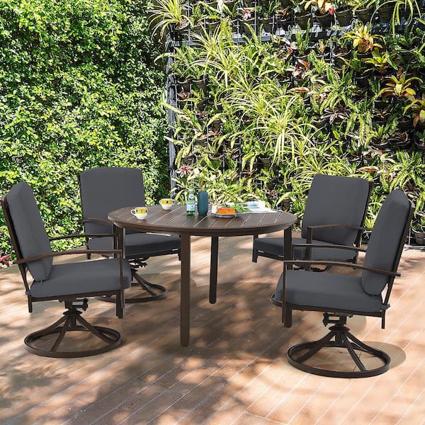 Costway 49 In Round Metal Standard, Outdoor Dining Table Sets With Umbrella Hole