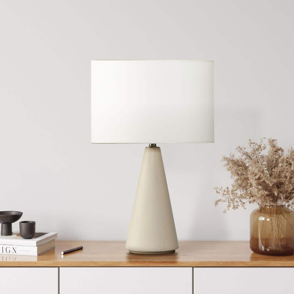 Nathaniel 20" White Cement LED Table Lamp with Cotton Drum Shade