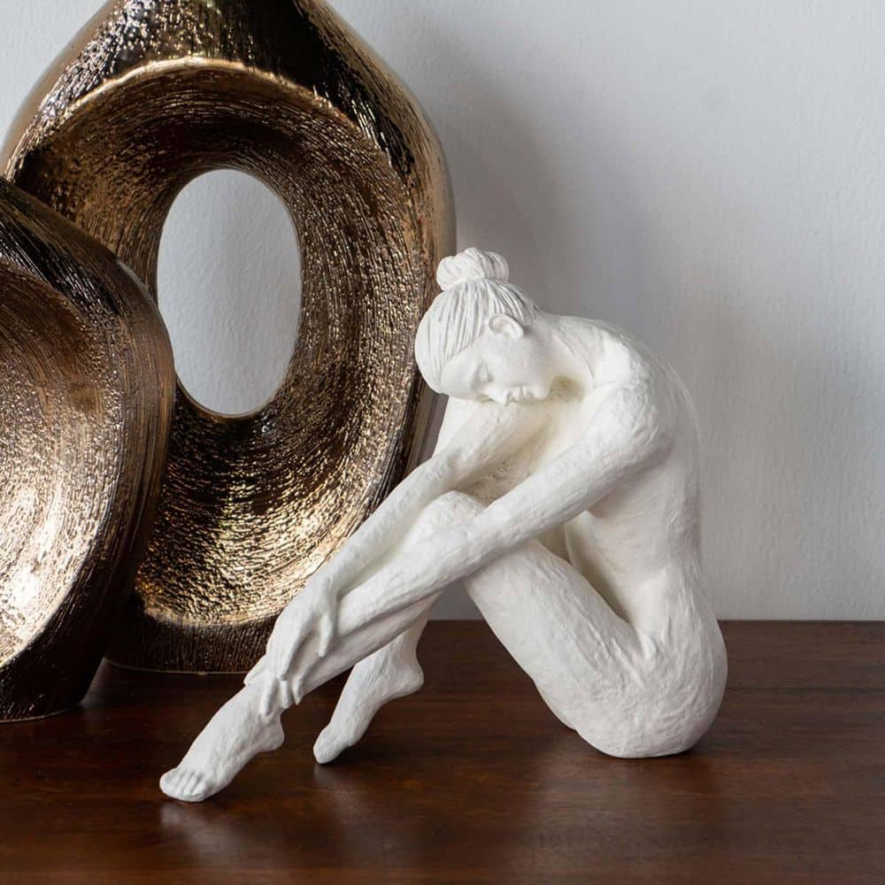 White 10.5 in. x 9 in. Seated Stone and Resin Yoga Ballet Dancer
