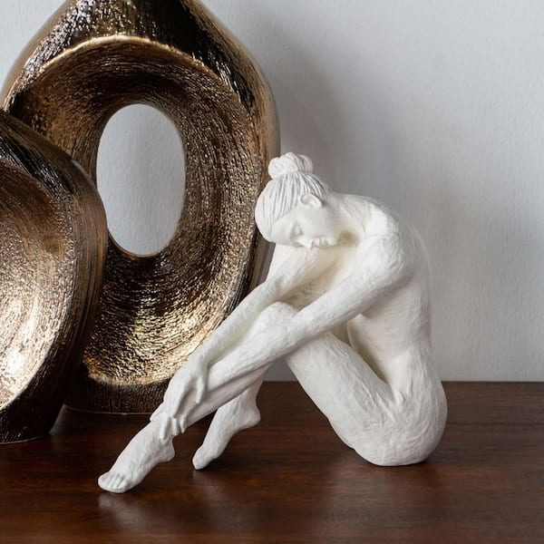 Unbranded White 10.5 in. x 9 in. Seated Stone and Resin Yoga Ballet Dancer Statue Elegant Woman Figurine Statues Home Decoration