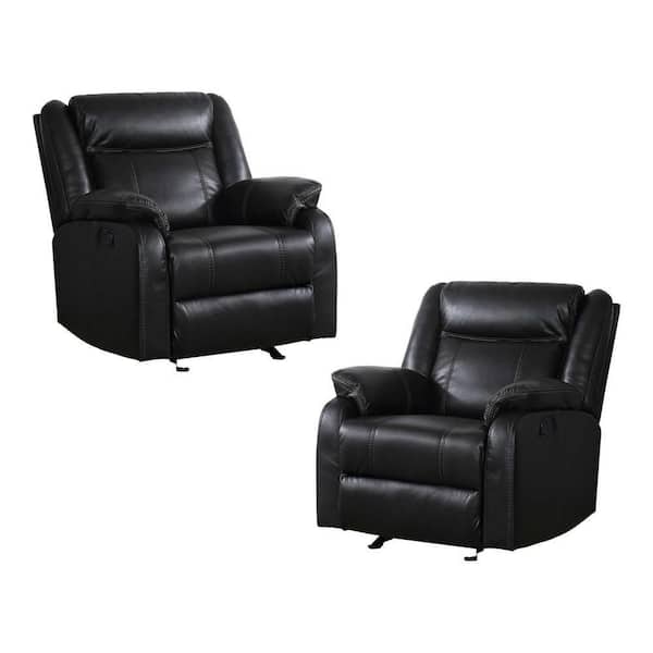 EVERGLADE HOME Atlas 37 in. D Black Flared Arm Faux Leather Straight Armrests Reclining Chair (Set of 2)