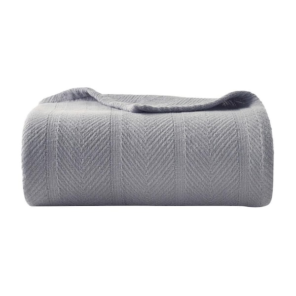 Eddie Bauer Gray Solid Cotton Full/Queen Woven Blanket