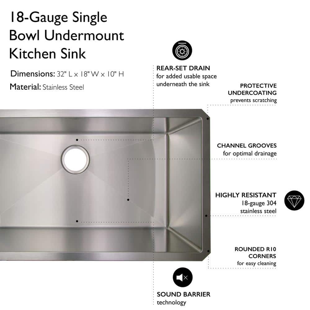 32-Inch Stainless Steel Single Bowl Undermount Kitchen Sink