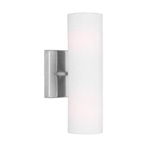 Capalino 2-Light Brushed Steel Wall Sconce with White Linen Fabric Shade