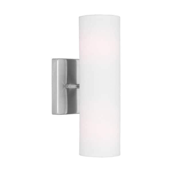 SCOTT LIVING Capalino 2-Light Brushed Steel Wall Sconce with White Linen Fabric Shade