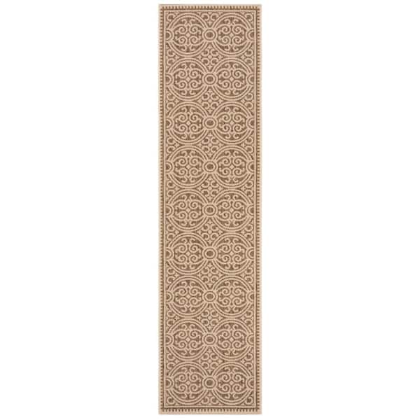 Beach House Cream/Beige 2 ft. x 12 ft. Floral Medallion Indoor/Outdoor Patio  Runner Rug