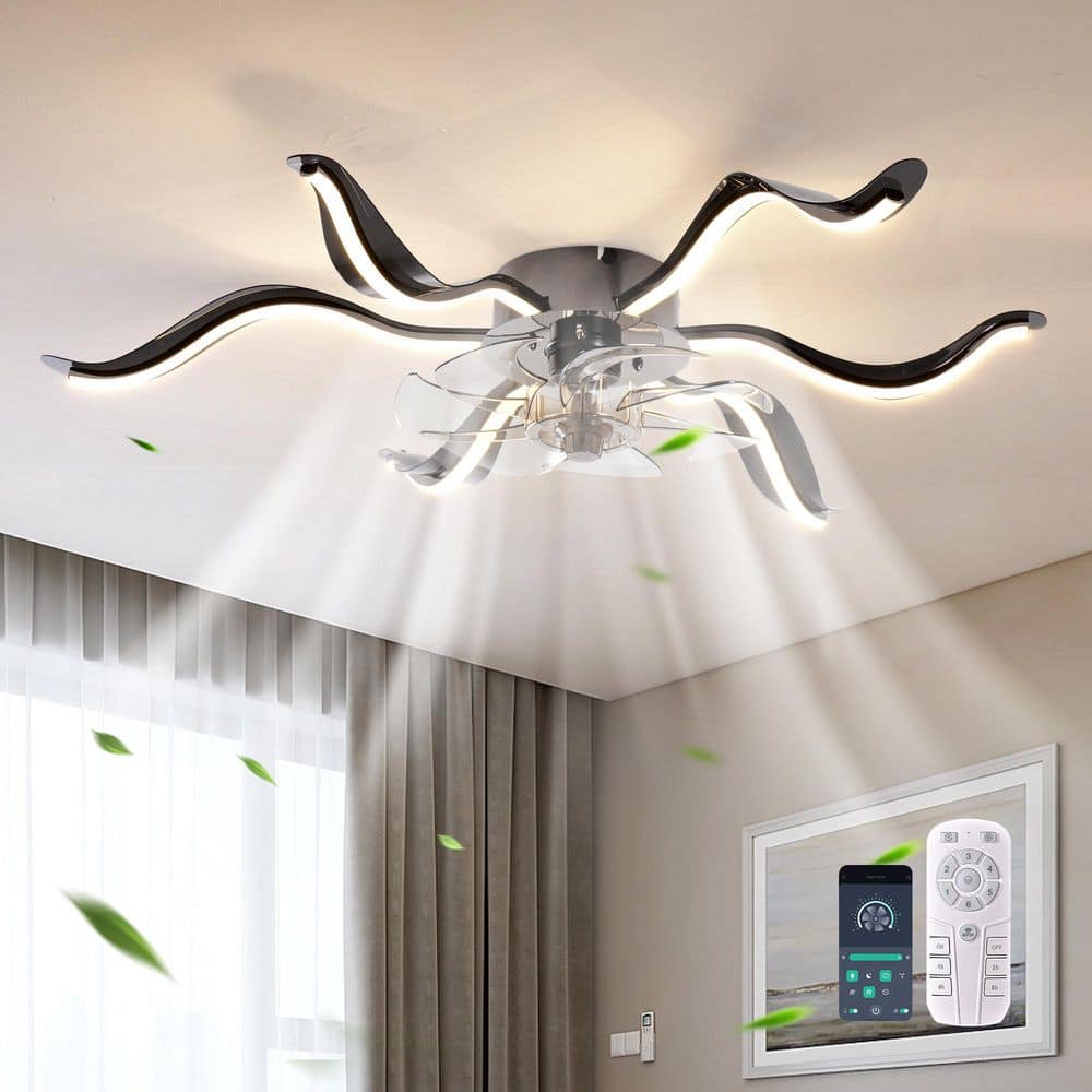 25 in. Indoor Black Modern 6-Speed Reversible Flush Mount Ceiling Fan with Dimmable Integrated LED Light and Remote price history on PriceWatchPro