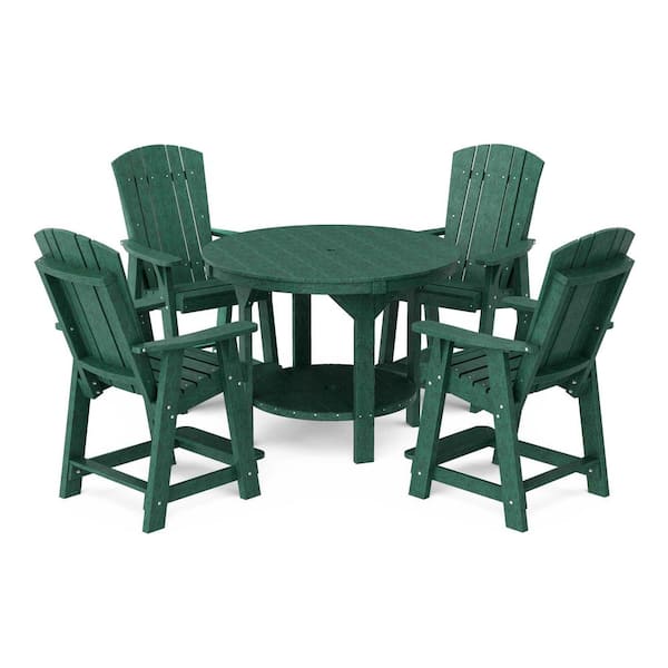 Heritage Weathered Wood 5-Piece Plastic Outdoor Patio 48" Counter Height Dining Set