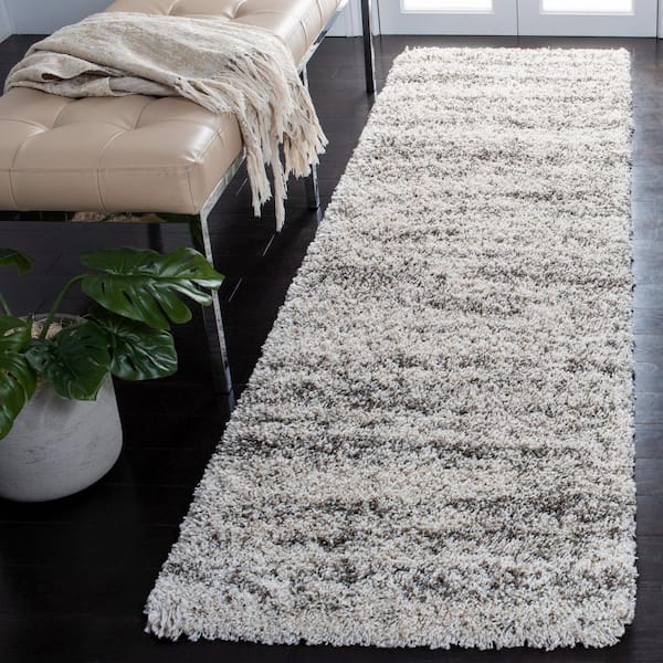 Hudson Shag 2 ft. x 20 ft. Ivory/Gray Marble Runner Rug