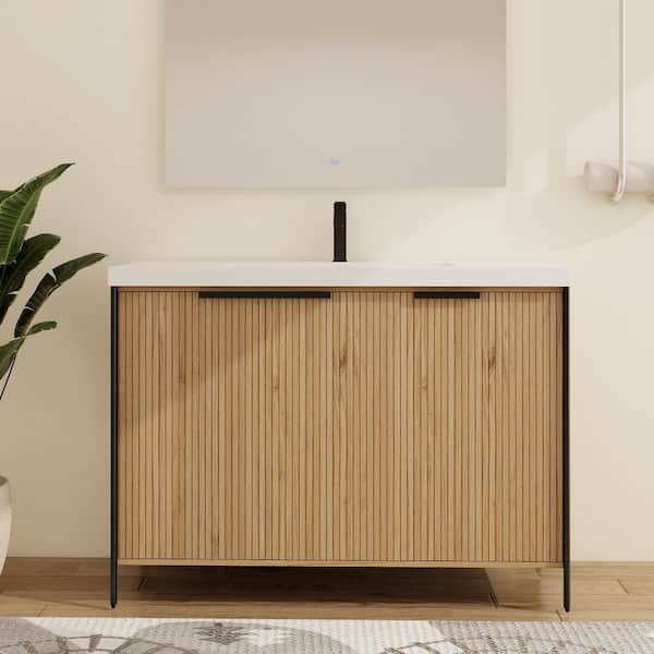 47.3 in. W x 19.7 in. D x 34.9 in. H Freestanding Bath Vanity in Beige with White Resin Vanity Top