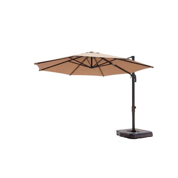 Yardgrace 10 ft. Metal Outdoor Patio Cantilever Patio Umbrella Offset  Hanging Umbrella with 360 degree Rotation in Beige BSSUB10110C1