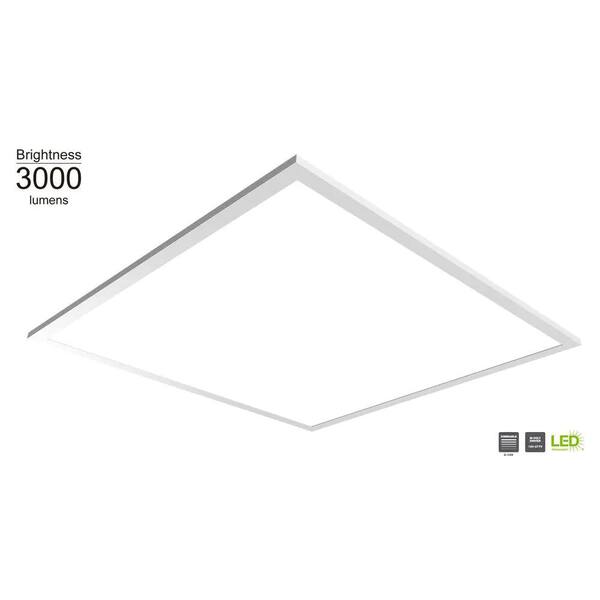 Commercial Electric 1-Pack 2 ft. x 2 ft. White Integrated LED Flat Panel Troffer Light Fixture at 3000 Lumens, 4000K Bright White