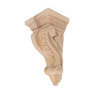 5-3/8 in. x 10 in. x 4-3/8 in. Unfinished Medium Hand Carved North American Solid Hard Maple Acanthus Wood Corbel