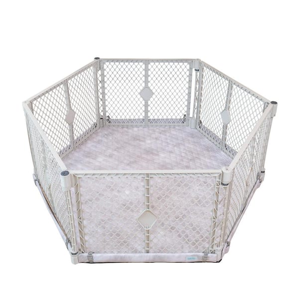 Superyard Nook, 6-Panel Light Gray Playard with Clouds SecureMat Playmat