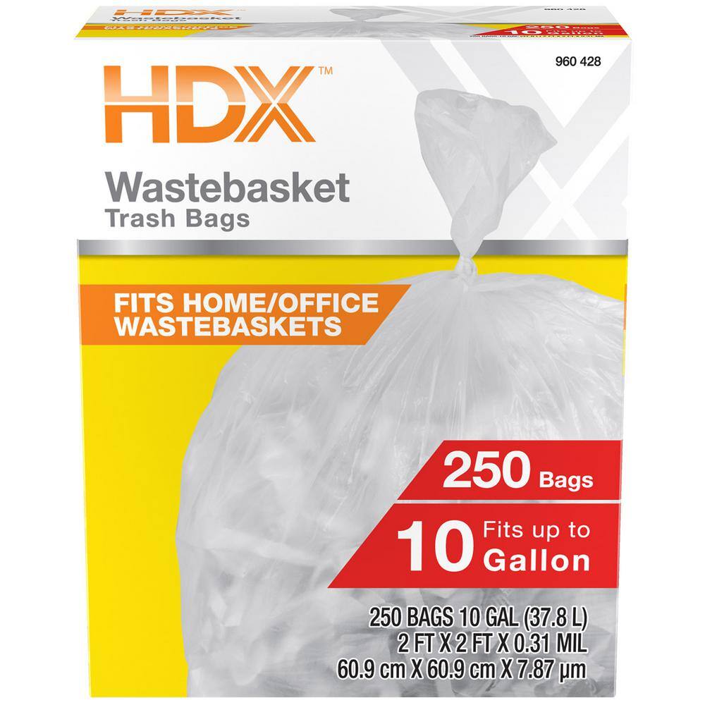 HDX 10 Gallon High Density Waste Basket Trash Bags (250-Count) HD10250H ...