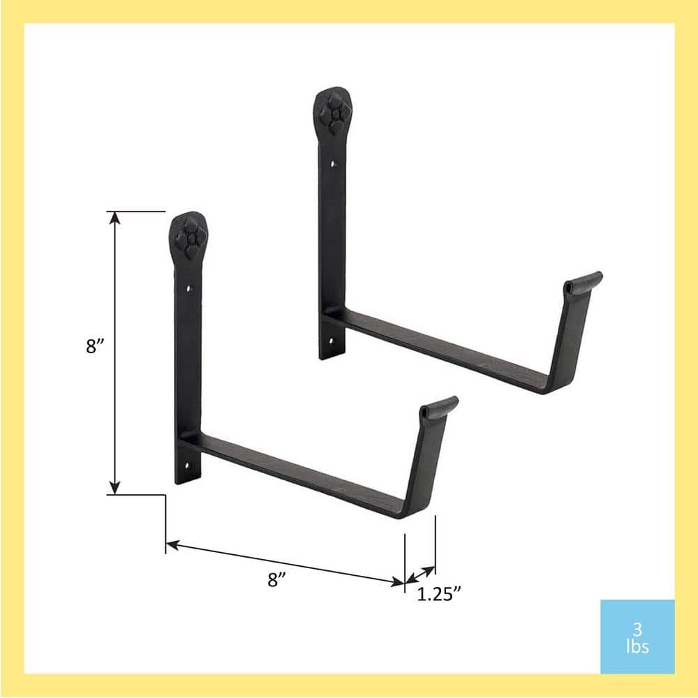 Black Wrought Iron 8-Inch Wall-Mount Flower Box Brackets