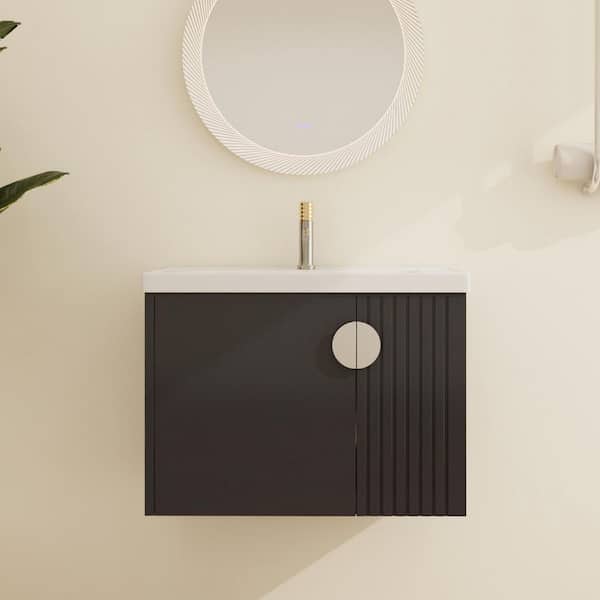 ARTCHIRLY 27.8 in. W x 18.5 in. D x 20.7 in. H Wall-Mounted Bath Vanity in Black with White Ceramic Vanity Top