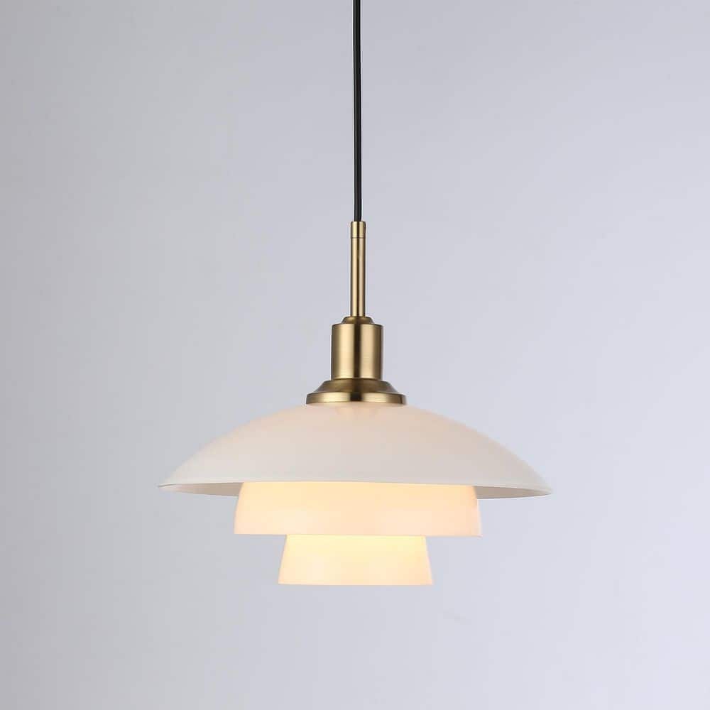 Modern 11.8 in. 1-Light Brass Dome Pendant Light with 3 Tiered Metal Shade, Adjustable Height Chandelier, E26 Base price history on PriceWatchPro
