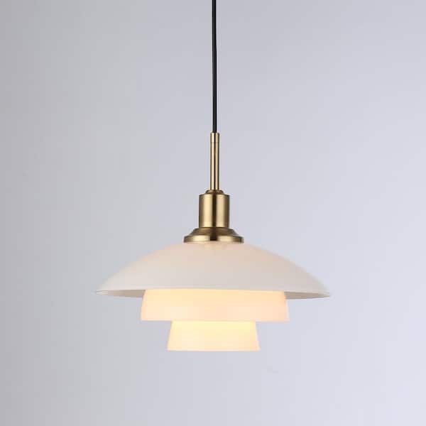 Modern 11.8 in. 1-Light Brass Dome Pendant Light with 3 Tiered Metal Shade, Adjustable Height Chandelier, E26 Base