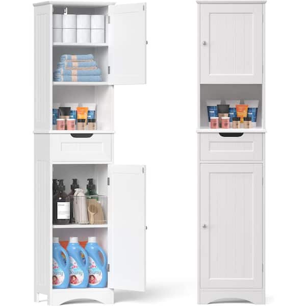 Clavie 11 in. W x 15 in. D x 67 in. H White Linen Cabinet with 1-Drawer 2-Doors and Independent Adjustable Shelves