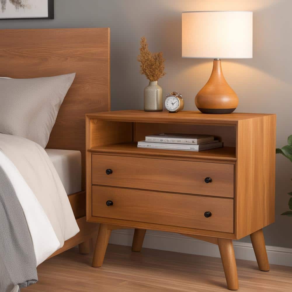 Flynn 2-Drawer Acorn Brown Large Nightstand (26 in. H x 28 in. W x 15 in. D