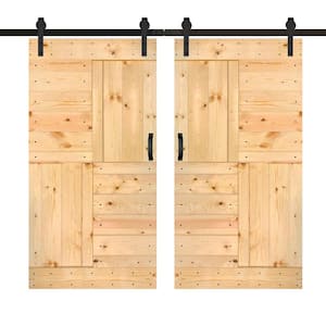 S Series 84 in. x 84 in. Unfinished DIY Solid Wood Double Sliding Barn Door with Hardware Kit