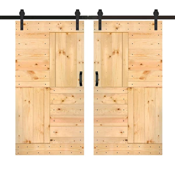 ISLIFE S Series 84 in. x 84 in. Unfinished DIY Solid Wood Double Sliding Barn Door with Hardware Kit
