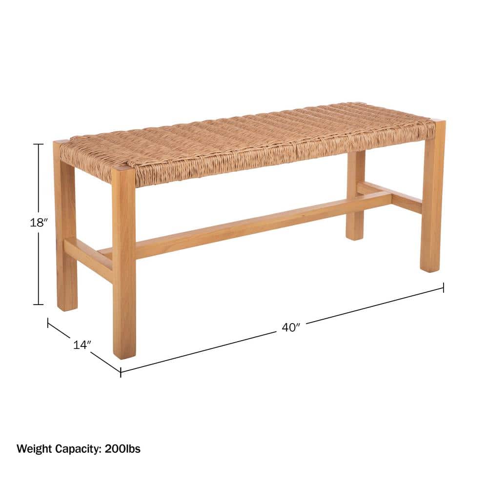 Newport 40-Inch Natural Wood Bench with Woven Rope Seat