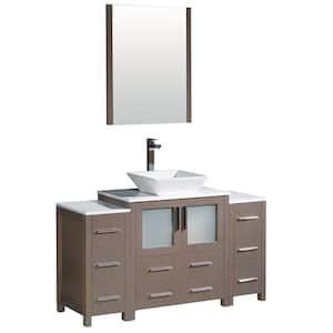Torino 54 in. Vanity in Gray Oak with Glass Stone Vanity Top in White with White Basin and Mirror (Faucet Not Included)