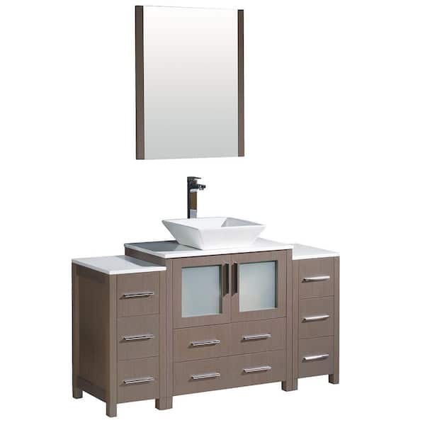 Fresca Torino 54 in. Vanity in Gray Oak with Glass Stone Vanity Top in White with White Basin and Mirror (Faucet Not Included)