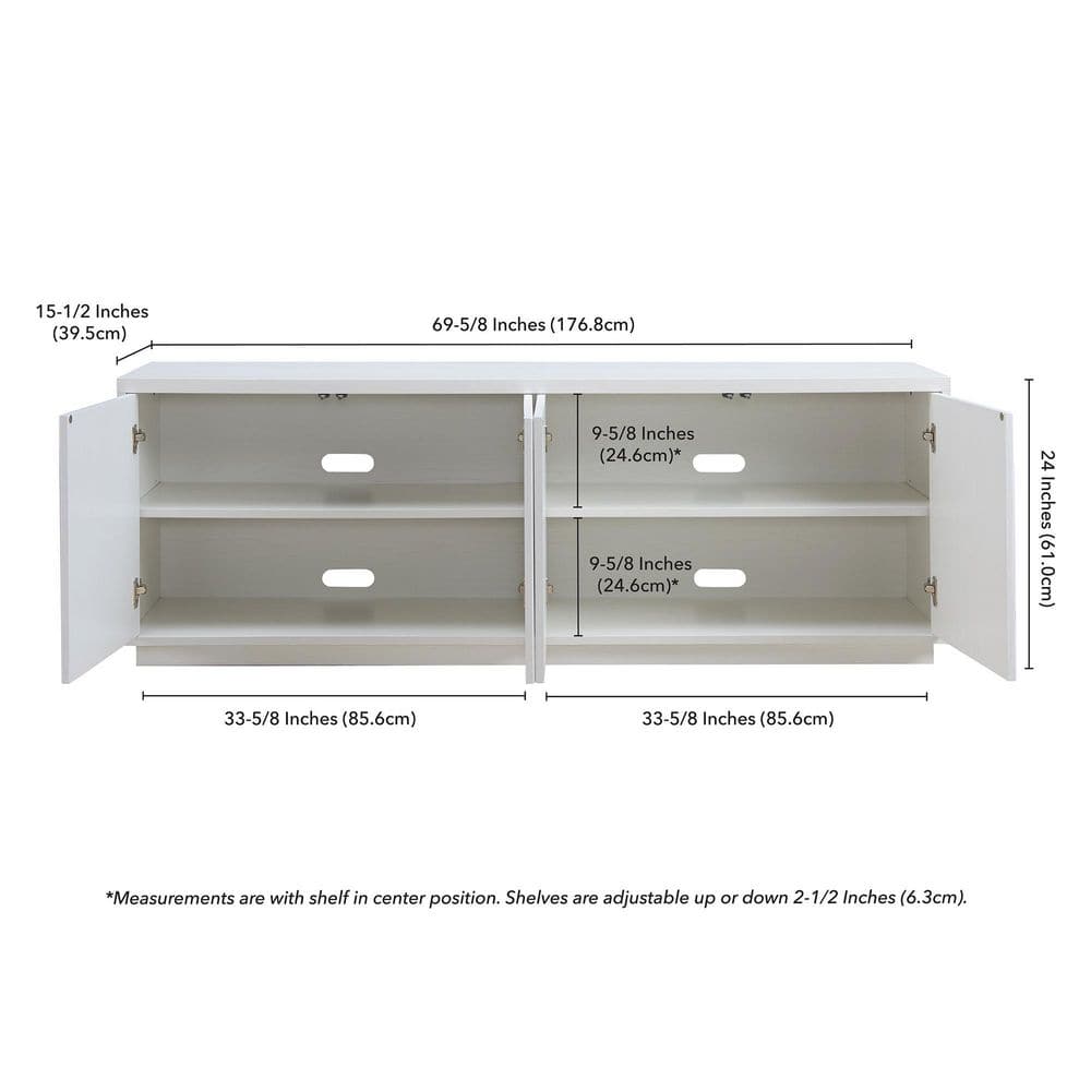 Hanson 70" White Transitional TV Stand with Textured Cabinet Doors