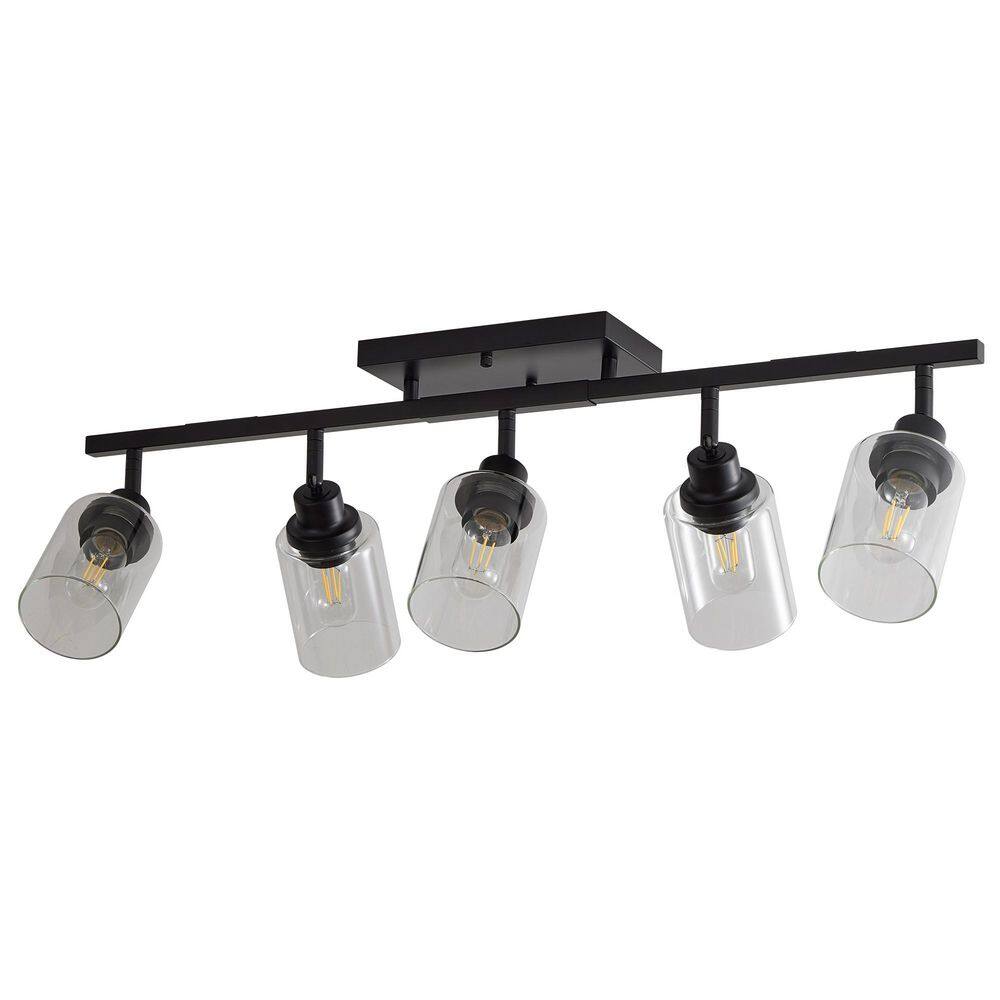 35.4 in. 5-Light Matte Black Semi Flush Mount Rotatable Track Lighting with Clear Glass Shade and No Bulbs Included price history on PriceWatchPro