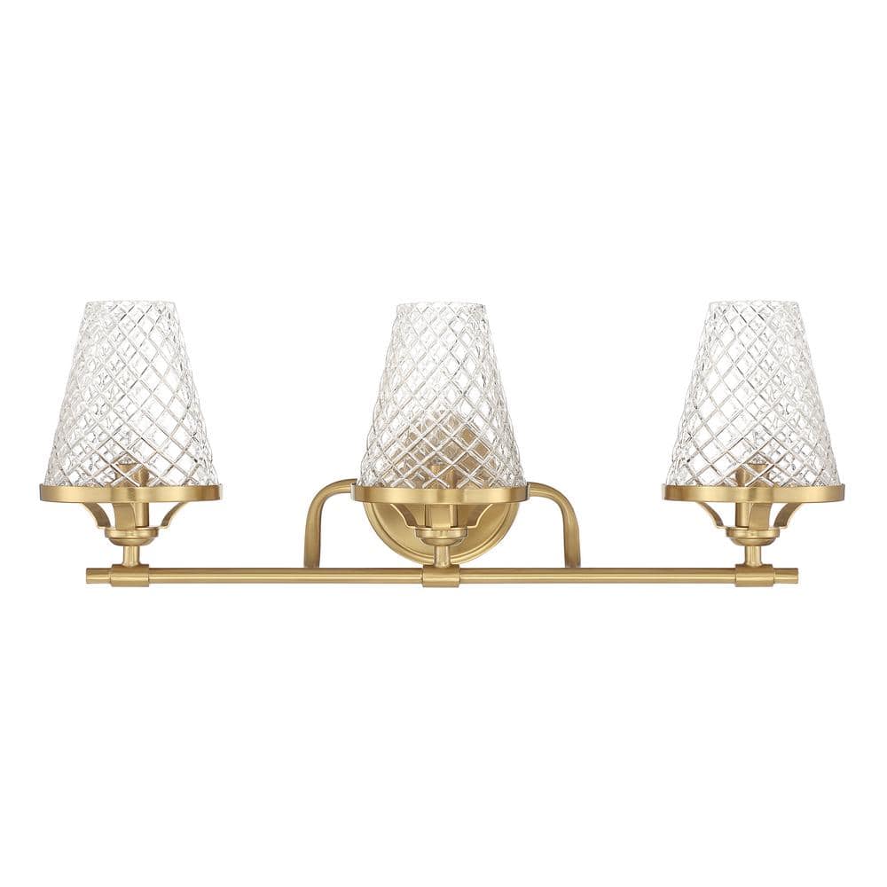 Warm Brass 3-Light Vanity with Clear Glass Shades