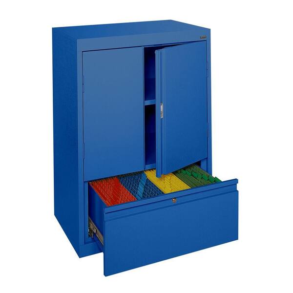 Sandusky System Series 30 in. W x 42 in. H x 18 in. D Counter Height Storage Cabinet with File Drawer in Blue