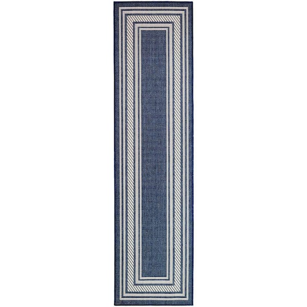 Nourison Horizon Navy 2 ft. x 8 ft. Indoor/Outdoor Bordered Contemporary Runner Area Rug