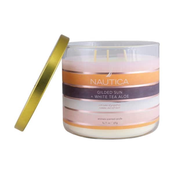 Nautica 14.5 oz. Gilded Sun and White Tea Aloe Multi-Colored Fresh 3-Wick Jar Candle