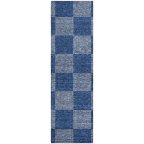 Mayfield Premium Machine Washable Abstract AMF2345 Blue 2 ft. x 7 ft. Runner Rug