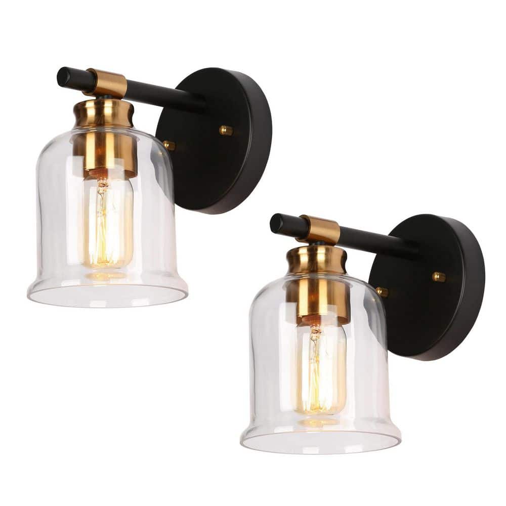 2-Pack 5 in. 1-Light Modern Black Wall Sconce Plated Brass Vanity Light with Clear Glass Shade for Bathroom Powder Room price history on PriceWatchPro