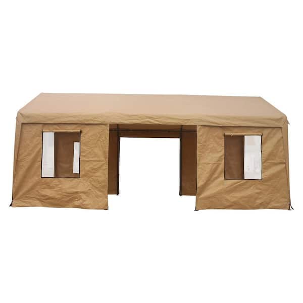 Zeus & Ruta 10 ft. x 20 ft. Pop Up Canopy Outdoor portable garage ventilated Tent with roll-up mesh windows and door in Sand