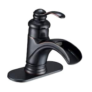 Waterfall Single Hole Single-Handle Low-Arc Bathroom Faucet With Supply Line in Oil Rubbed Bronze